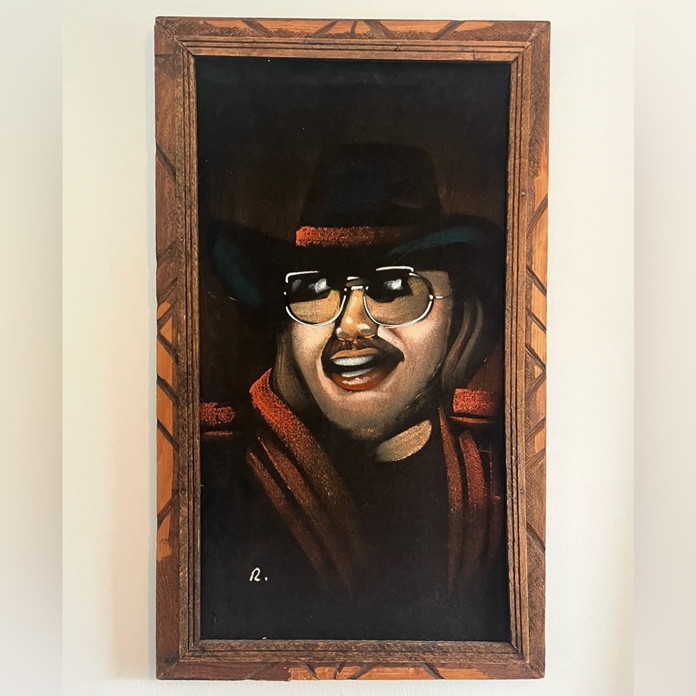 RARE: Vintage original framed Hank Williams Jr. velvet painting.